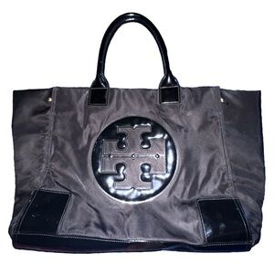 TORY BURCH ELLA Black Nylon and Patent Leather Ella Tote Bag